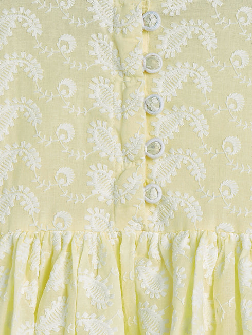 Vastramay SISHU Girl's Yellow And White Chikankari Kurta Leggings Set